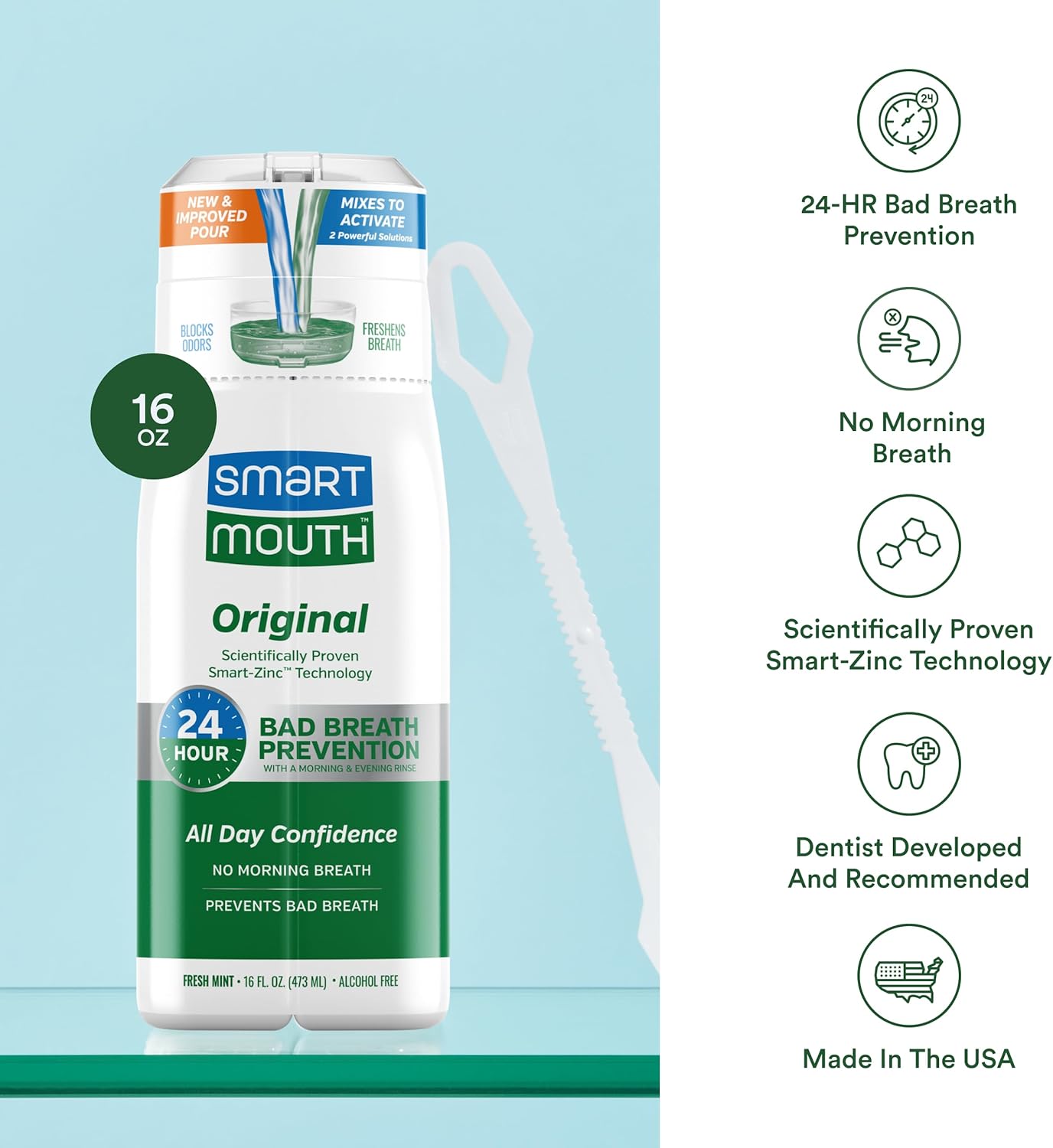 SmartMouth Original Mouthwash - Activated Formula for Bad Breath Support | Mint Flavor (Pack of 2)