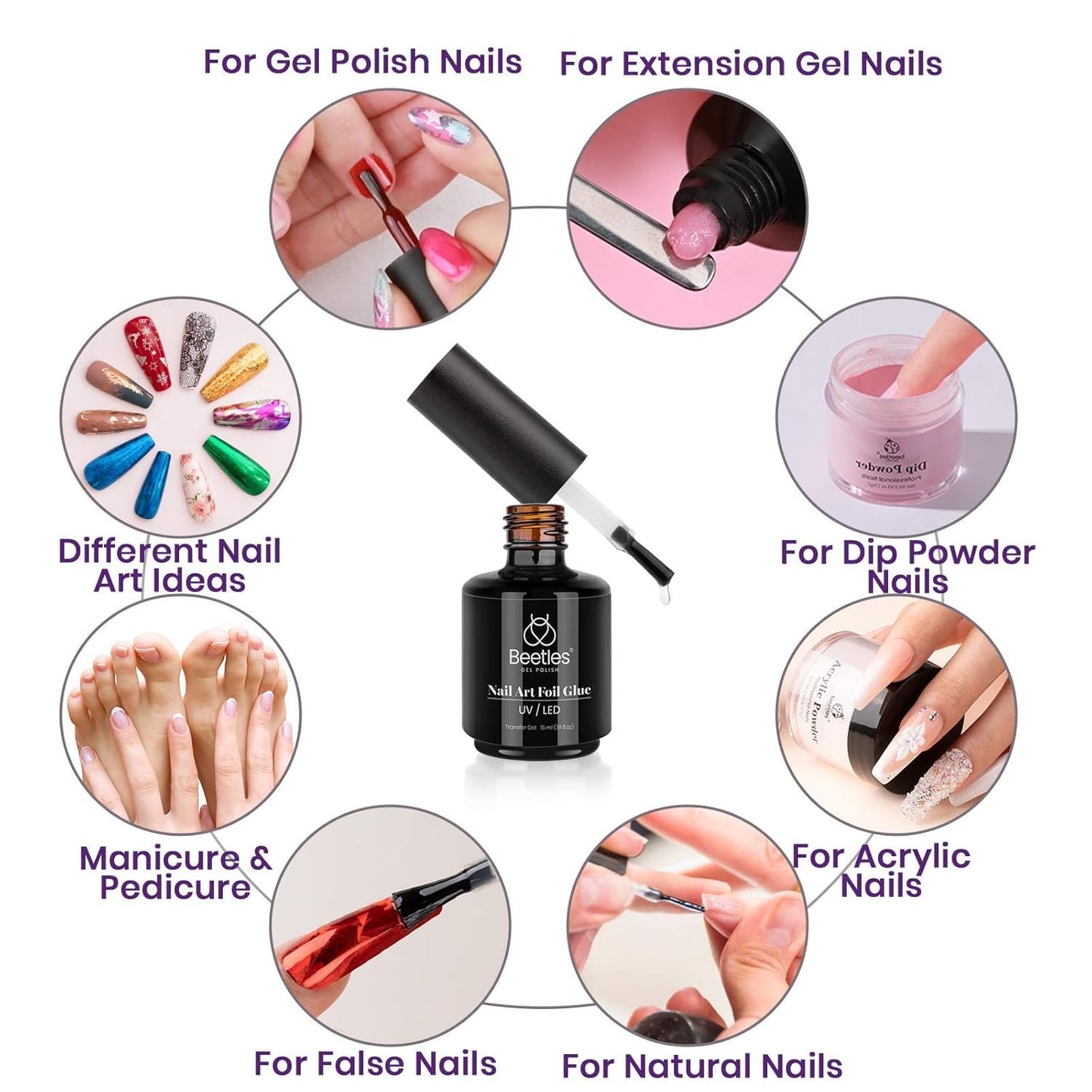 Beetles 15ml Nail Foil Glue, Foil Transfer Gel for Nails, Nail Art Sticker Adhesive Gel Polish, Soak Off, LED Lamp Required, DIY Manicure at Home, Nail Gifts for Women