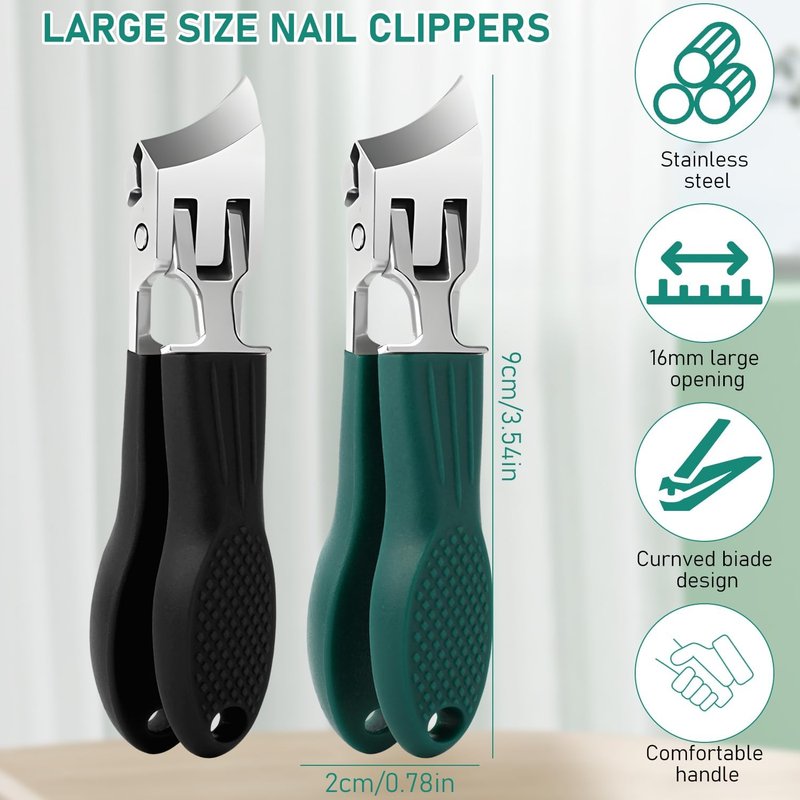 Eagle Beak Nail Clippers Set - Wide Jaw Anti-Splash Design | 3-Piece for Thick & Ingrown Nails (Green)