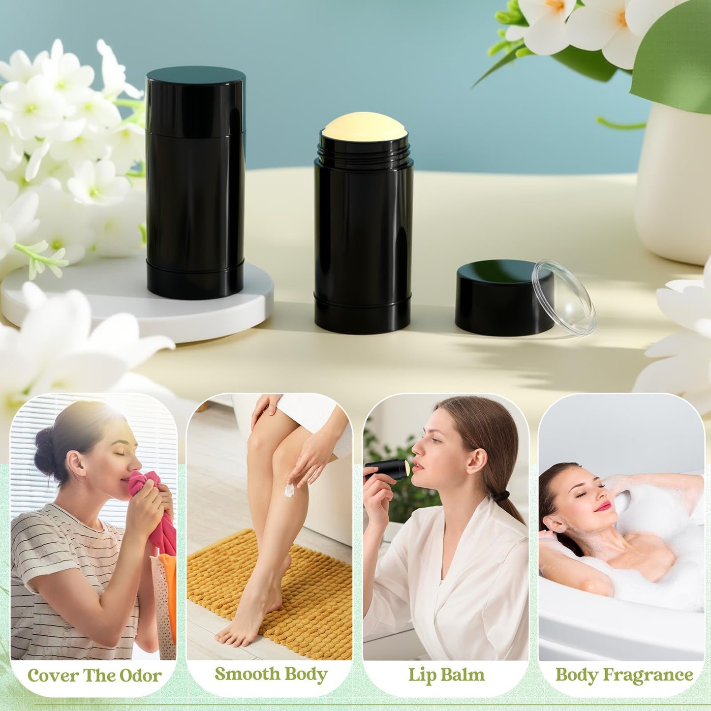 Teenyyou 50 Pcs 15 ml Empty Deodorant Containers Twistup Filling Stick Plastic Deodorant Container Refillable Bottles Bottomfill Round Lip Balm Tubes Cylinder for Homemade DIY Lip Balm(Black)
