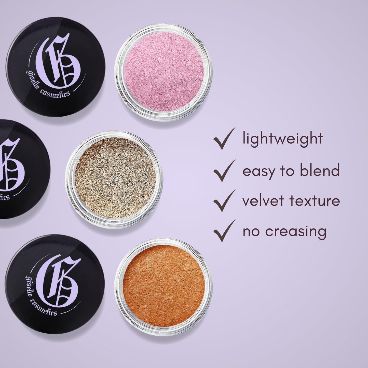 Giselle Cosmetics Purple Pop Loose Powder Eyeshadow - Organic, Mineral Make Up, Shimmer and Matte Eyeshadow Palette, Non-Toxic Eye Shadow Glitter, Loose Pigment, Highlighter, Powder Eyeshadow