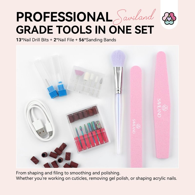 SAVILAND Professional Acrylic Nail Kit for Beginner: Nail Kit Acrylic Set for Starter with Everything Monomer Liquid Gel Nail Polish Nail Decoration U V Nail Light Gift Home Salon