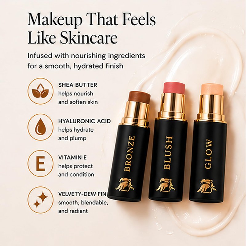 Phoenix Beauty Contour Trio with Cream Blush, Bronzer & Highlighter - Buildable, Pigmented Hydrating Formula with Shea Butter, Vitamin E, Hyaluronic Acid & Squalane; Gift Set (Twilight, Regular Trio)