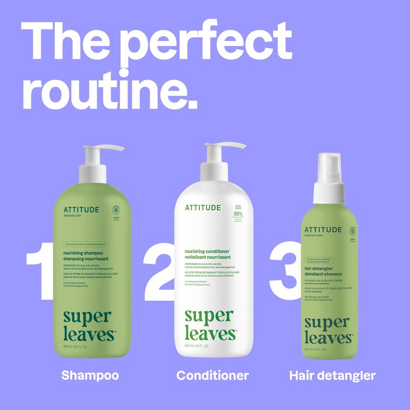 ATTITUDE Nourishing Hair Shampoo, EWG Verified, For Dry and Damaged Hair, Naturally Derived Ingredients, Vegan and Plant Based, Grapeseed Oil and Olive Leaves, 32 Fl Oz (Pack of 6)