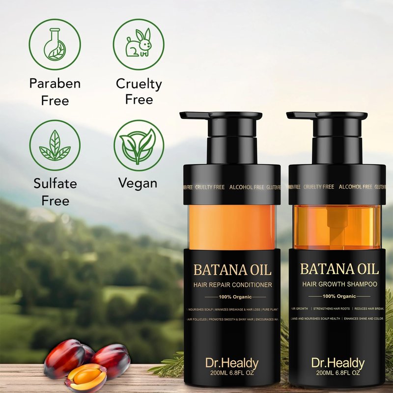 Dr. Healdy Batana Oil Shampoo and Conditioner Set - for Hair Growth,Thickening & Hydration,Sulfate Free - Fights Hair Loss & Clarifies Scalp - for Men & Women (6.8 Fl Oz×2)