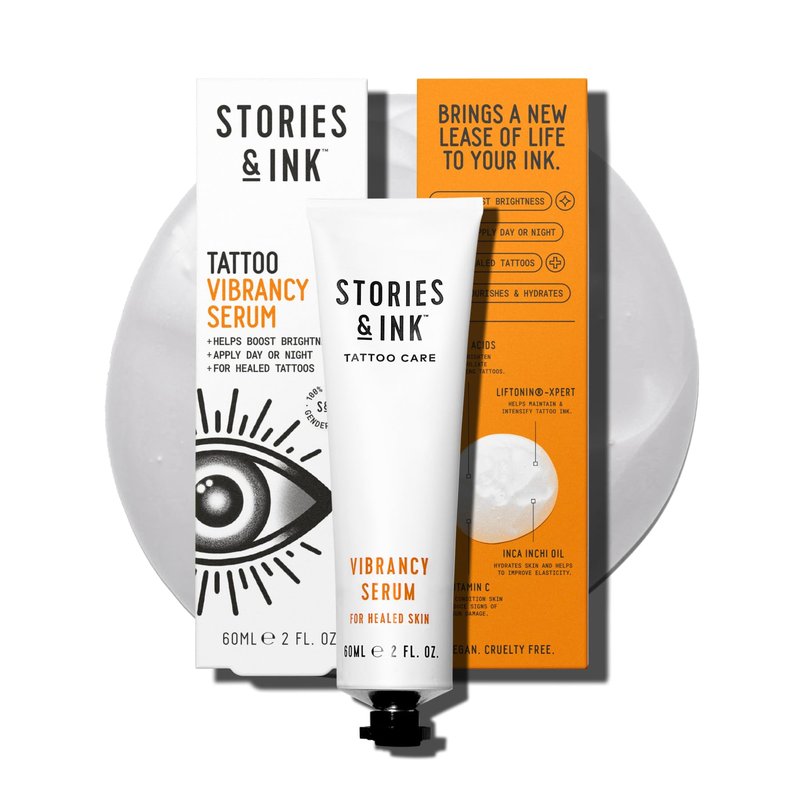 Stories & Ink Tattoo Care | VIBRANCY SERUM for Healed Tattoos | Brightening Treatment to Enhance Ink Color & Restore Faded Tattoo Pigment, Lightweight Hydrating Aftercare, 60 mL / 2 Fl Oz