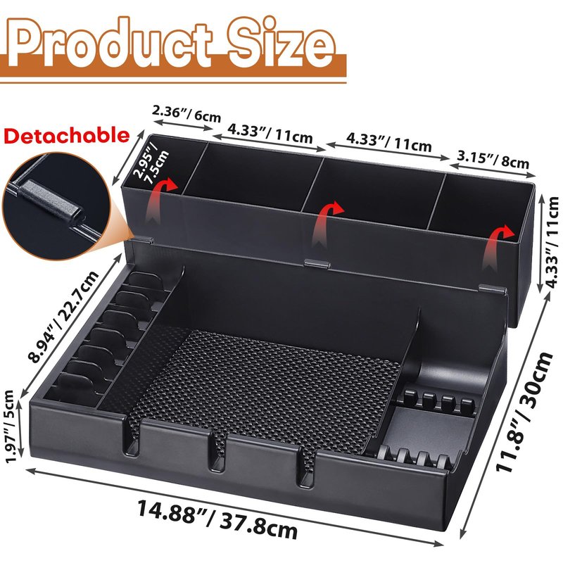 Upgrade Large PU Leather Barber Station Organizer for Clippers & Guards, 15x12x5 inch Multifunctional Barber Organizer Tray Salon Tools Storage, Detachable Salon Countertop Tray for Hairdressing Tool