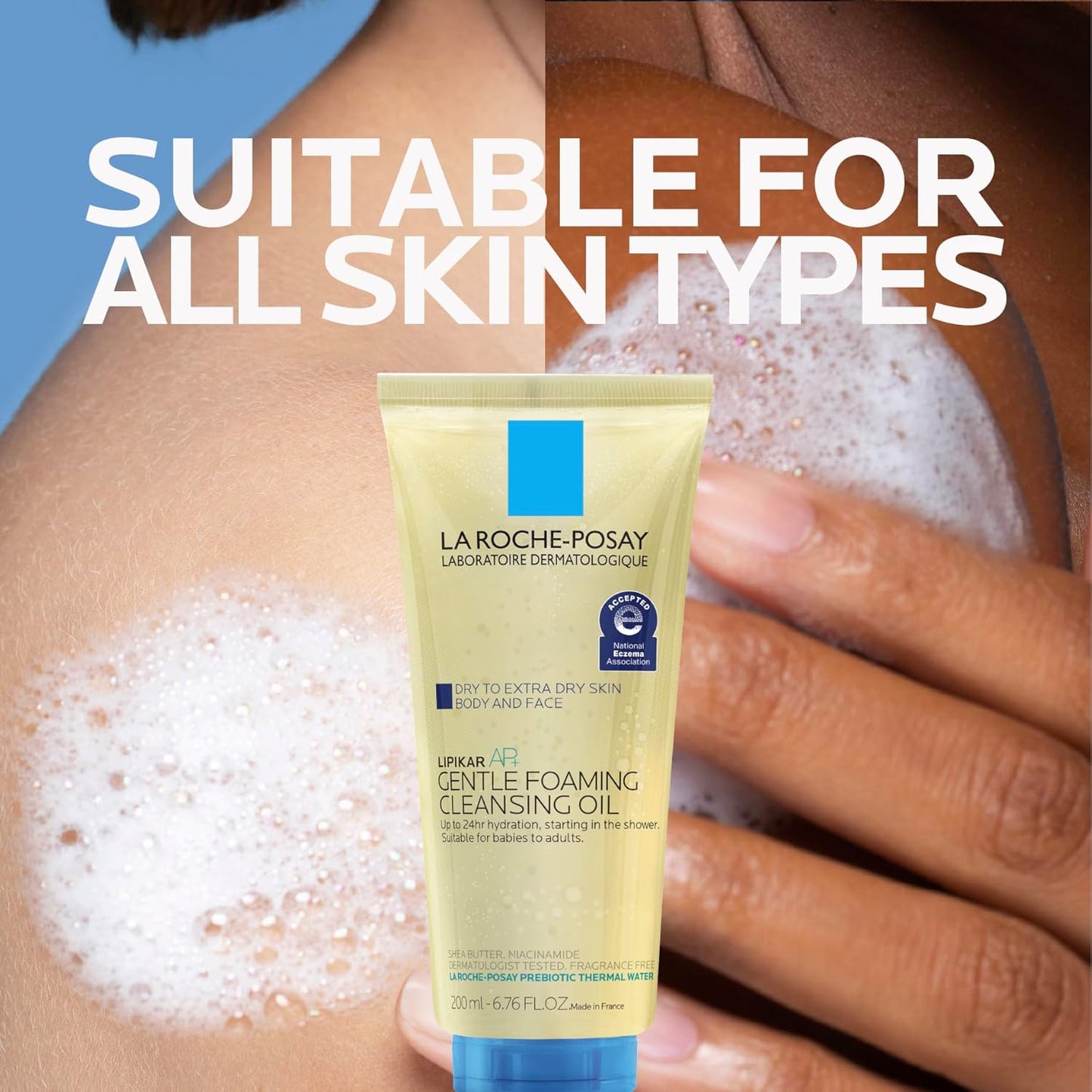 La Roche-Posay Lipikar AP+ Gentle Foaming Cleansing Oil - Hydrating Face & Body Cleanser with Niacinamide | Fragrance-Free, Soap-Free