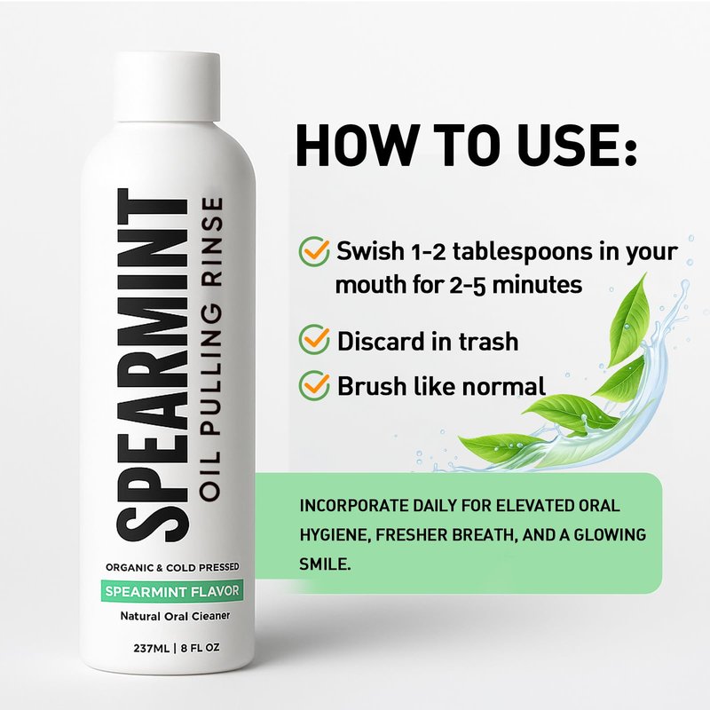 Spearmint Oil Pulling Rinse – with Organic Cold-Pressed Coconut Oil ＆ Mentha Haplocalyx Oil, Natural Mouthwash for Fresh Breath, Healthy Gums & Teeth Whitening, 8 fl oz (2)