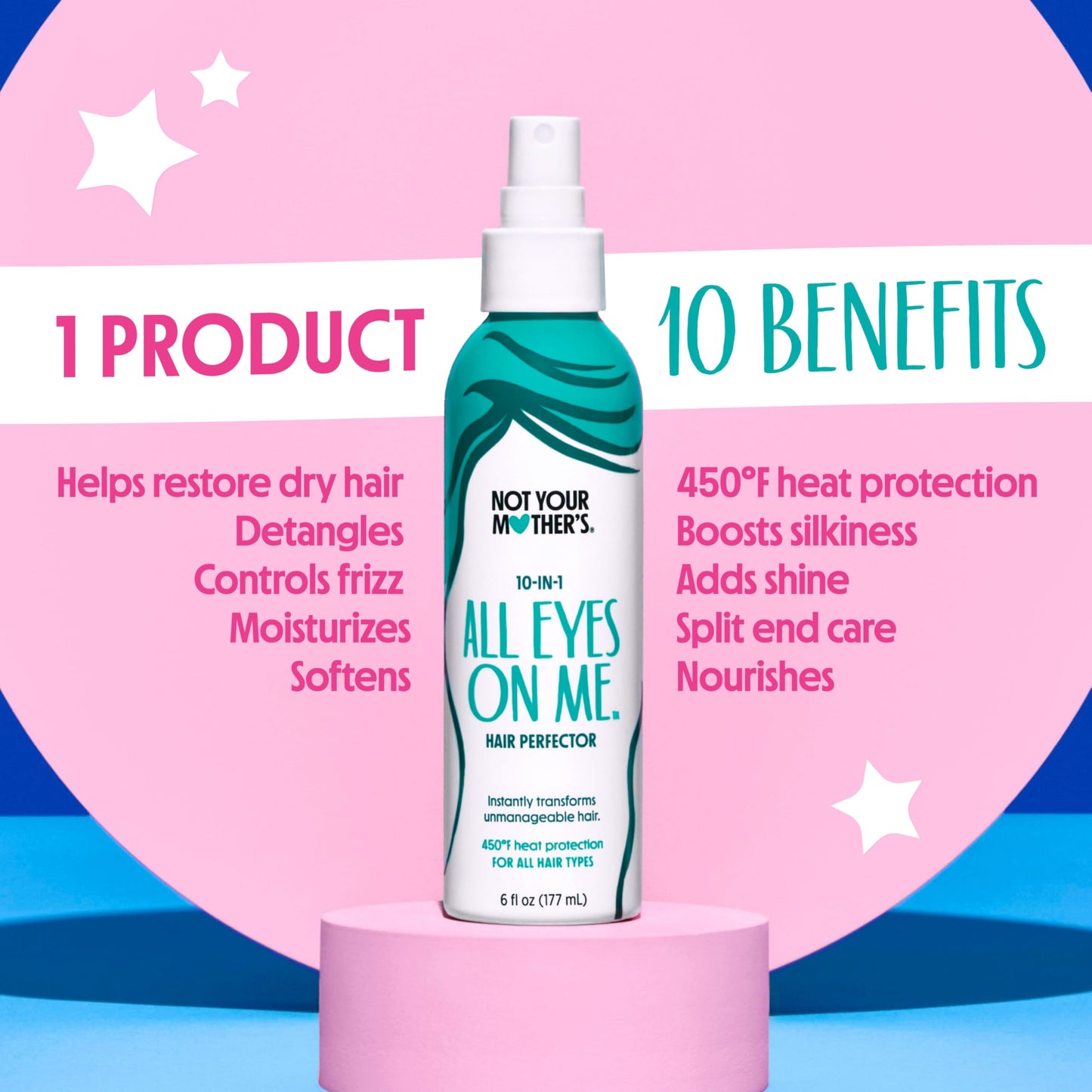 Not Your Mother's All Eyes On Me 10-In-1 Hair Perfector (3-Pack) - 6 fl oz - Heat Protectant for Hair - Moisturizing Detangler Spray and Frizz Control