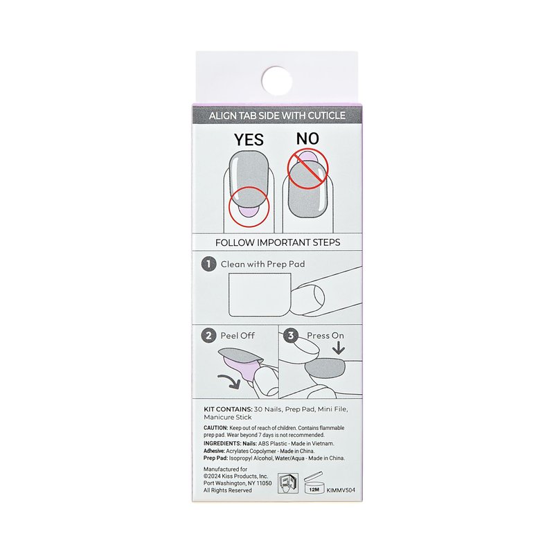 KISS imPRESS No Glue Mani 30 Pcs Press On Nails, Easy Apply, Hassel-Free Removal, Simple Peel & Press, Essential Tools Included, Prep Pad, Instructions Sheet, 1 Manicure Stick, 1 Mini File (Ace)