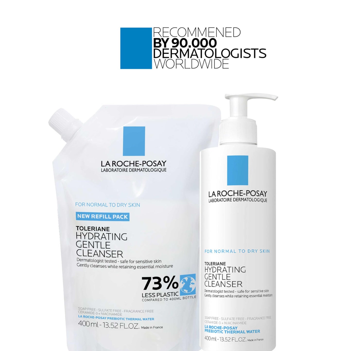 La Roche-Posay Toleriane Hydrating Gentle Face Cleanser, Hydrating With Niacinamide + Ceramides, Daily Face Wash For Dry-Skin To Normal Skin, Sensitive Skin Tested, Fragrance Free, (Pack of 2)