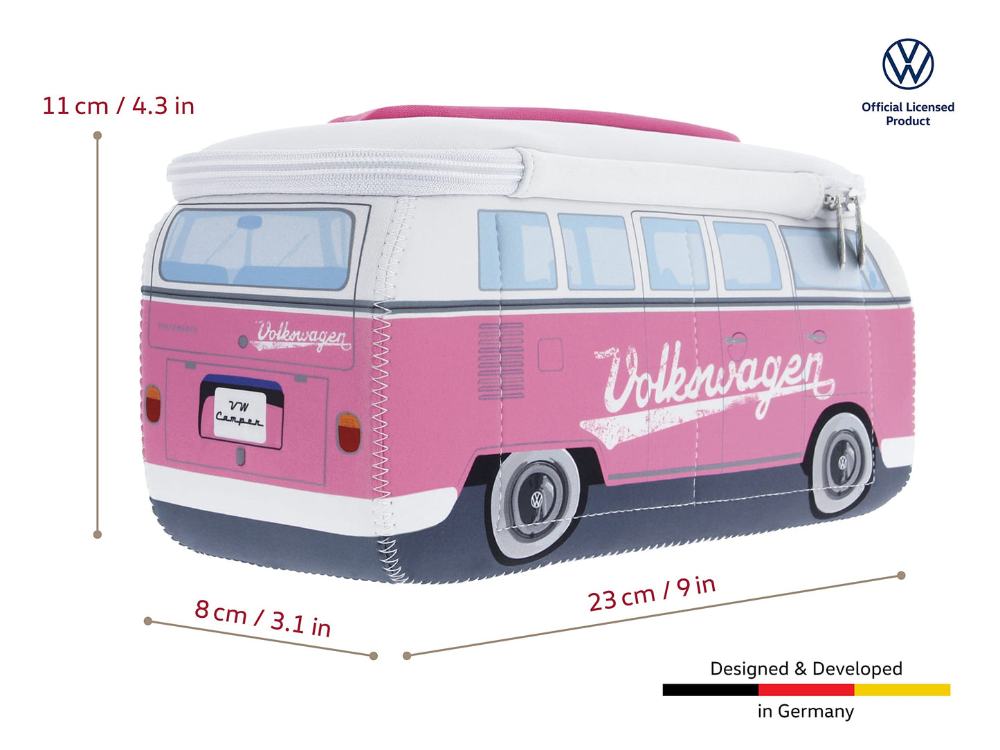 BRISA VW Collection - Volkswagen Neoprene Universal Makeup Cosmetics Toiletry Travel Pharmacy Bag in T1 Bus Design (Pink/Large) (Small (9.1 x 4.3 x 3.1 inches))