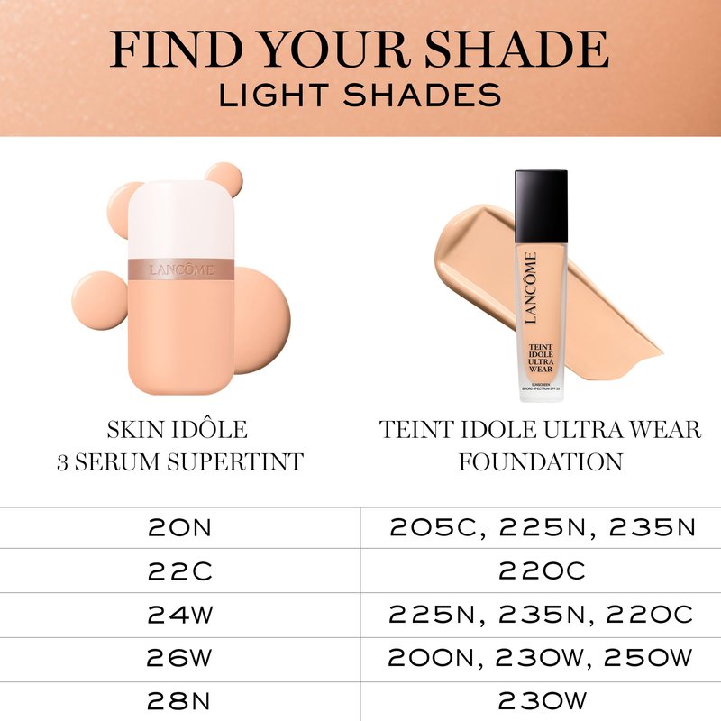 Lancôme Idôle 3 Serum Supertint Skin Tint - Dewy, Even tone with Niacinamide and Hyaluronic Acid for 24HR - Sheer to Buildable Coverage - Shade 28N