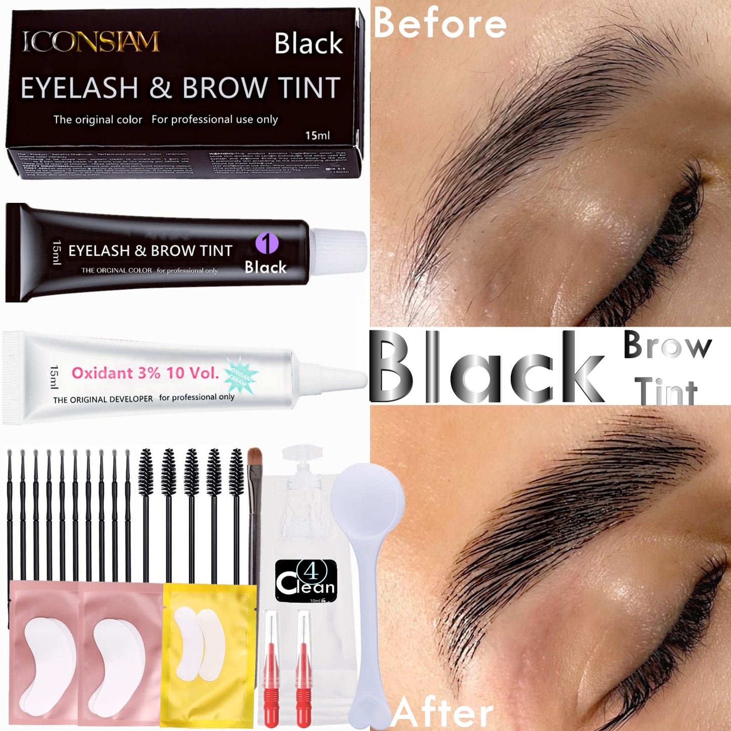 Black Lash T-i-n-t Kit, Keratin Black Eyelash D-y-e and Eyebrow T-i n t, 6 Week Voluminous Brow T-int, T-inting Look For Lash Perm/Lift/Lamination Treatment Dark Eyelash T-int Kit Only