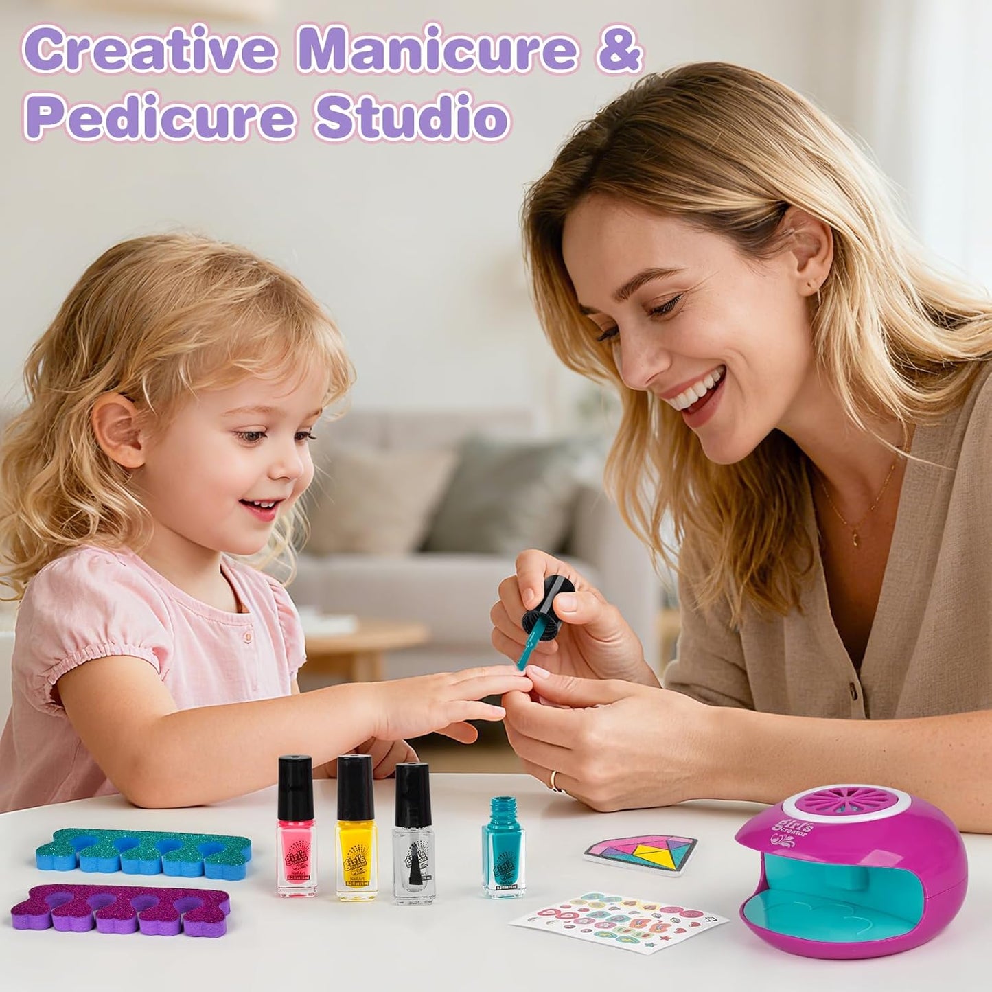 Dreamon Kids Foot Spa & Nail Kit Set - 25-Piece Rainbow Light Massage Foot Soak Tub | Manicure & Pedicure Art for Ages 3-12