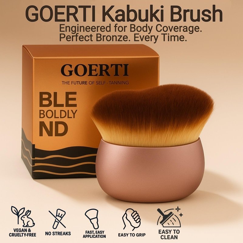 GOERTI Self Tanner Brush – Extra Large Kabuki Applicator for Self Tanning, Sunless Tanning & Body Foundation | Streak-Free Arc Design for Flawless Full Coverage on Legs, Arms, Back, Chest, Face & Feet