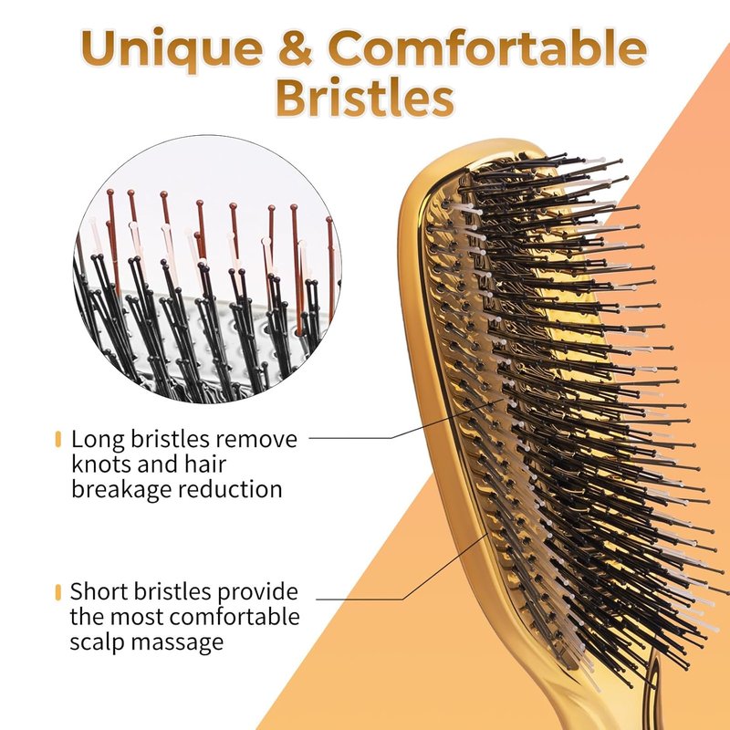 Hair Brush for Thick, Curly, or Thin Hair - Adds Shine & Smoothness | Gold Color