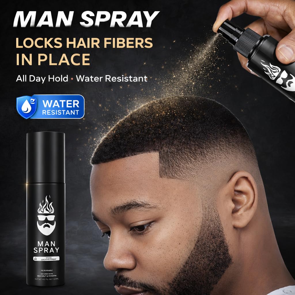 Hair Fiber Locking Spray Infused with Sea Salt & Keratin for a Longer Lasting Hair Fiber Hold | Replenishment Fiber Locking Spray for THE MAN KIT