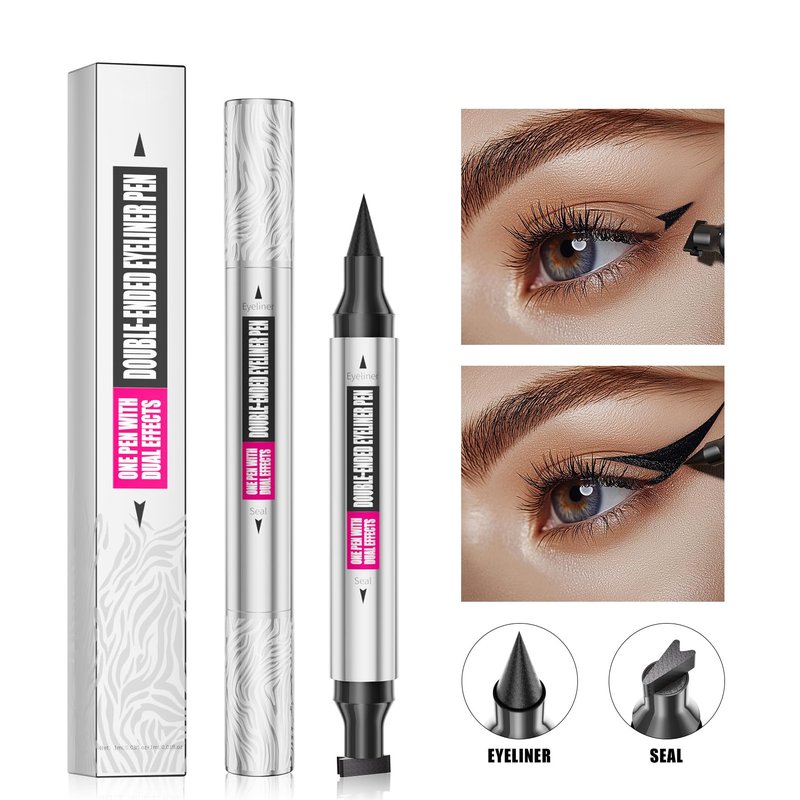 Yanqina 2-in-1 Double Head Winged Eyeliner Stamp - Waterproof, Smudge-Proof & Fade-Resistant Black Liquid Liner Cat Eyes