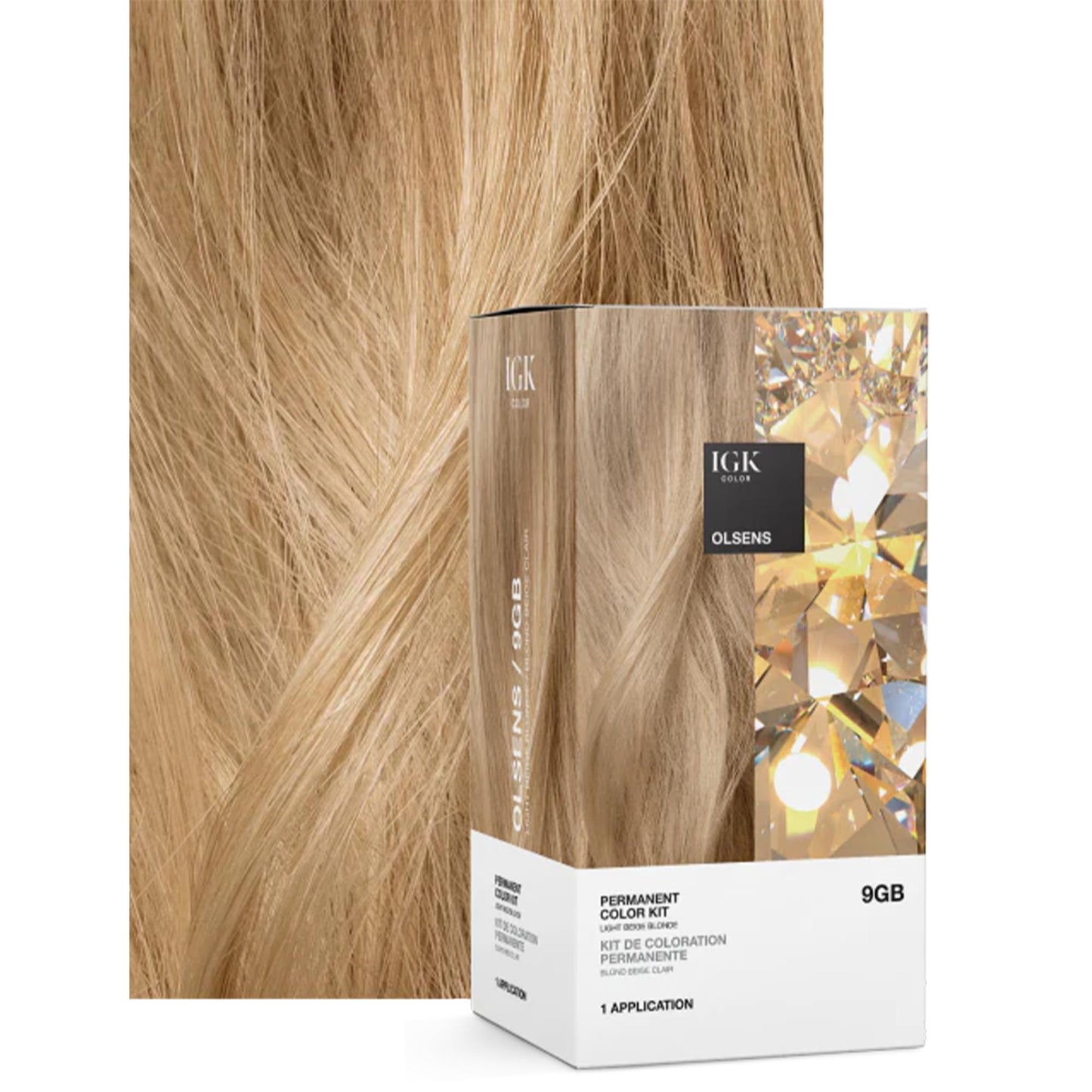 IGK Permanent Hair Dye Color Kit | 9GB Olsens - Light Beige Blonde | 100% Gray Color Coverage + Strengthen + Shine | Ammonia Free