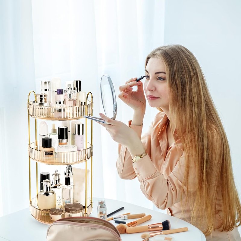 360 Rotating Makeup Organizer - 3-Tier Plastic Spinning Holder for Cosmetics & Toiletries | Large Capacity Countertop Shelf