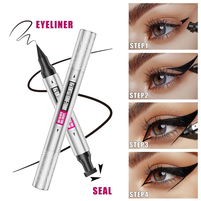 Yanqina 2-in-1 Double Head Winged Eyeliner Stamp - Waterproof, Smudge-Proof & Fade-Resistant Black Liquid Liner Cat Eyes