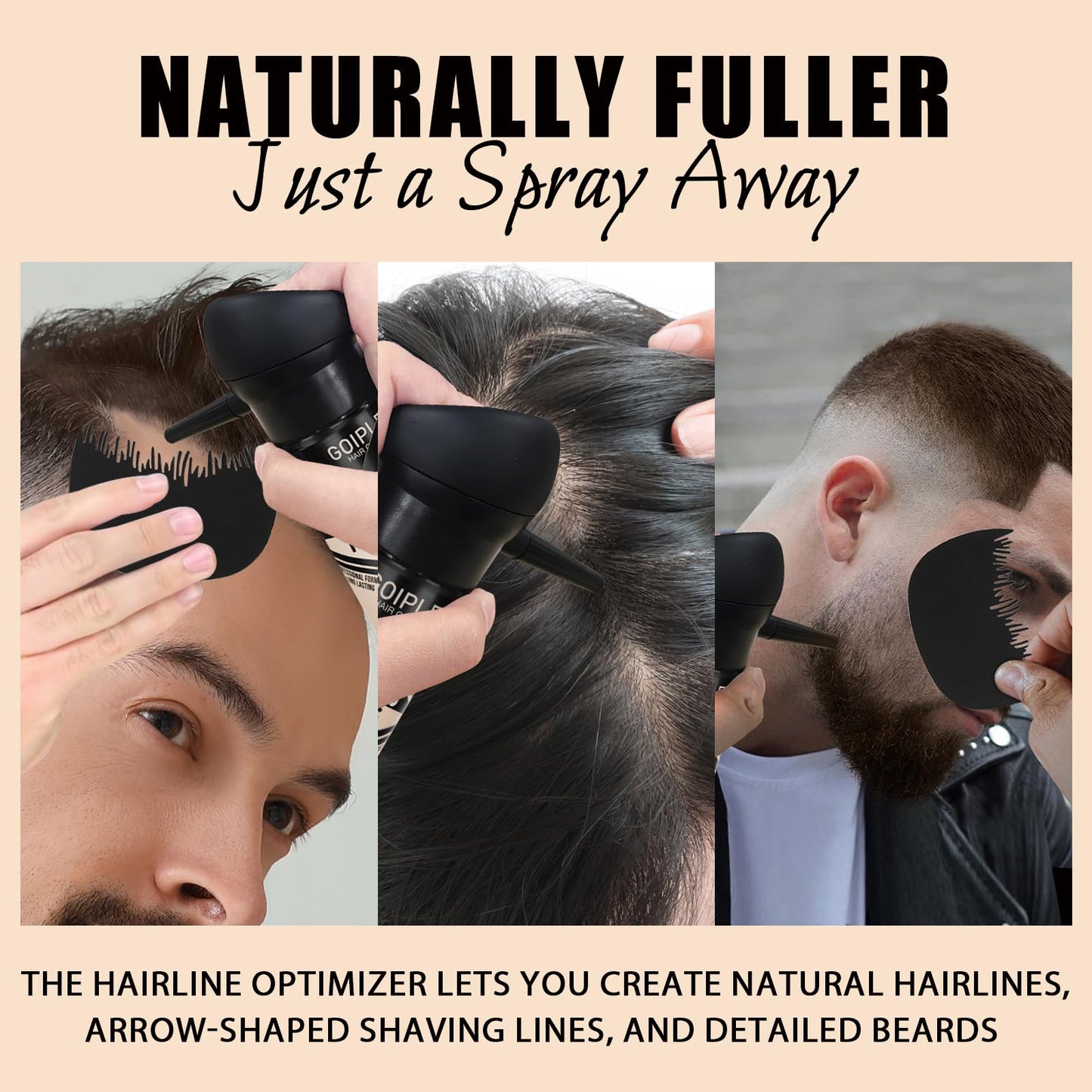 Hair Thickening Fibers & Pump Applicator Set Professional 3-in-1 Hair & Beard Styling Set - Hair Fibers Barber Enhancement Spray for Mens Hair or Beard - Hairline Enhancer & Volumizing Spray (Black)