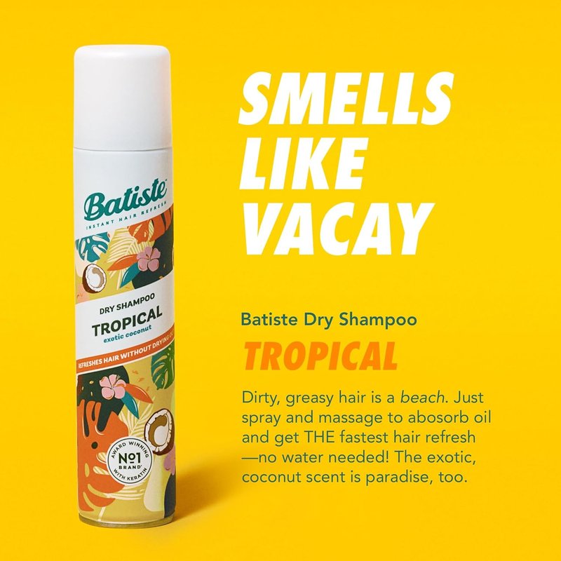 Batiste Tropical Dry Shampoo - Waterless Formula for Fresh Hair | 3.81oz, 3 Pack