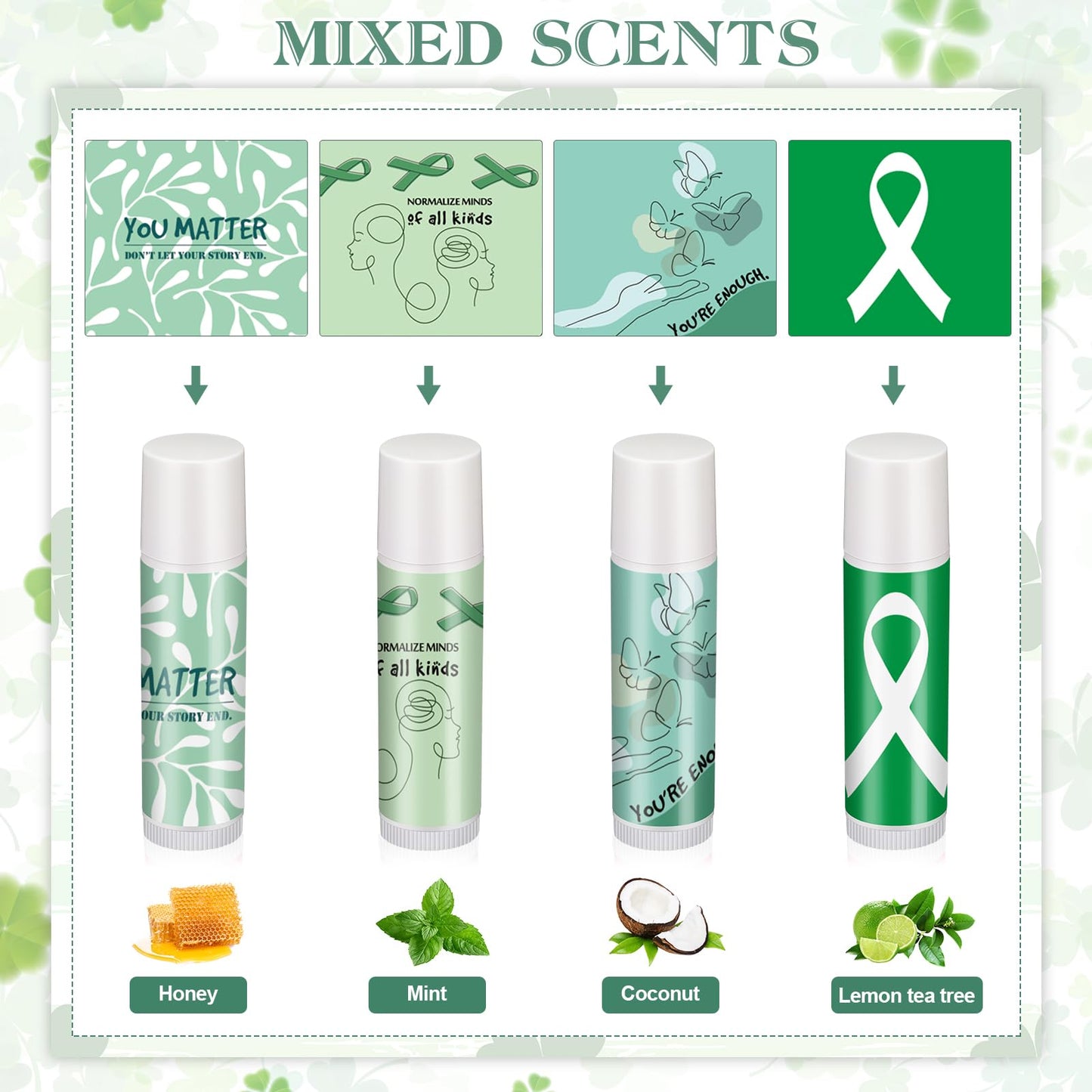 Fumete 50 Sets Suicide Prevention Awareness Lip Balm Bulks Motivational Green Teal Ribbon Lip Balm Gift for Mental Health Awareness Inspirational Party Favor