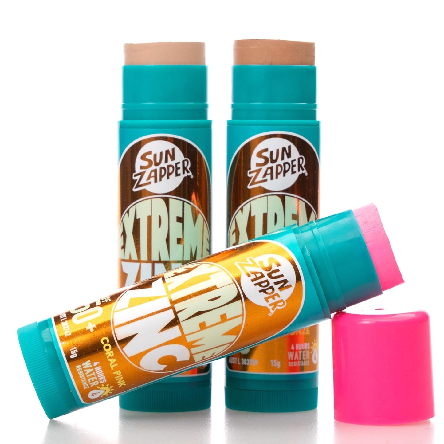 Zinc Sunscreen Stick SPF 50+ | Tinted Mineral Makeup for Face - 3-Pack Tan Bronze Coral Pink, Water-Resistant, 15g Each