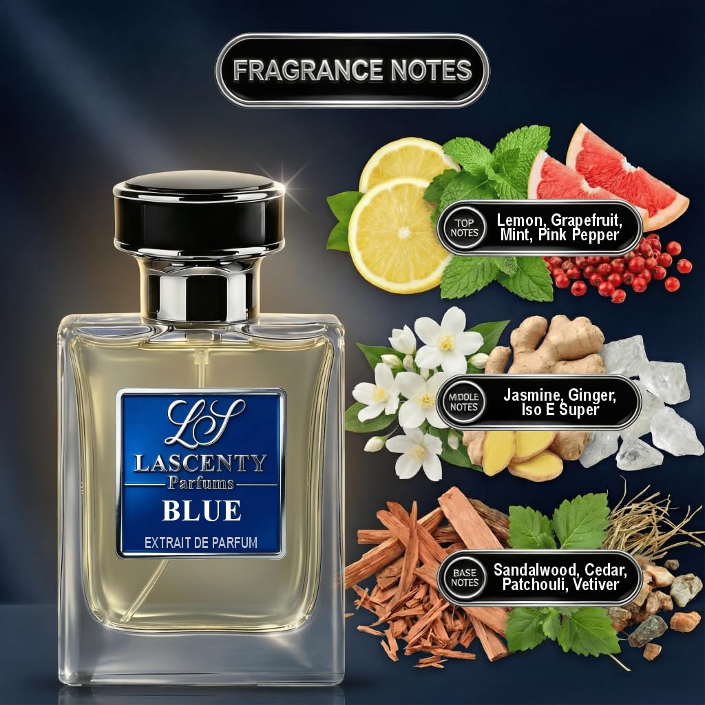 LaScenty BLUE Cologne Inspired by BLEU DE Chnl for Men (1.7oz / 50ml) | Extrait de Parfum | Long-Lasting Fresh Woody Aromatic Scent | Signature Bold Perfume | Luxury Fragrance