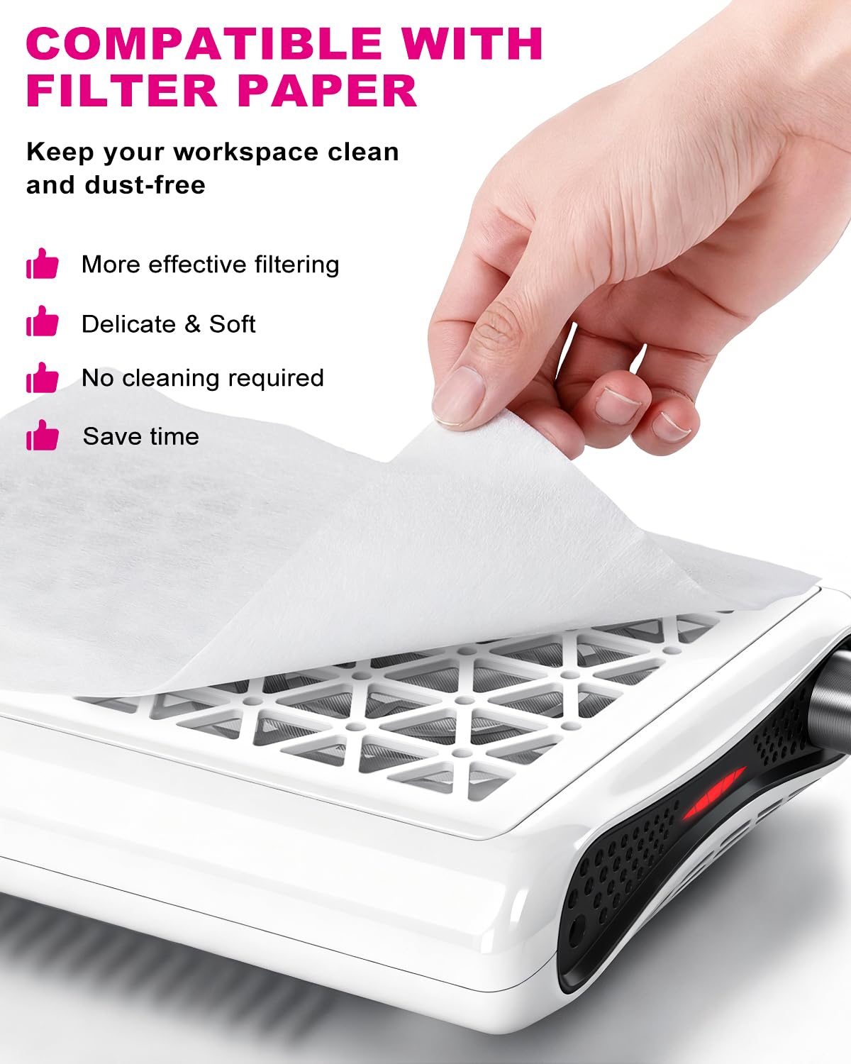 HACITECH Nail Dust Collector | 1600PA Strong Suction, 10-Level Adjustable Speed, 30 Filter Paper Included | Salon & Home Dust Collector Nail Tech