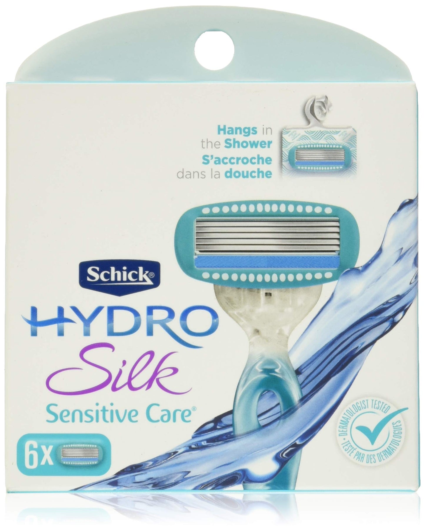 Schick Hydro Silk Sensitive Skin Razor for Women With 5 Moisturizing Razor Blade Refills & Moisturizing Razor Blade Refills for Women with Shower Hanger, 6 Count (Pack of 1)