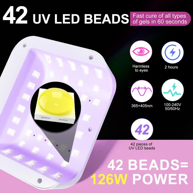 ANYINS Led Nail Lamp, 126W Gel Nail Light Rechargeable Professional Lamp 42 Durable UV LED Beads Automatic Sensor Fast & Even Curing All Gel Polish Manicure at Home and in Salons(Pink Diamond)