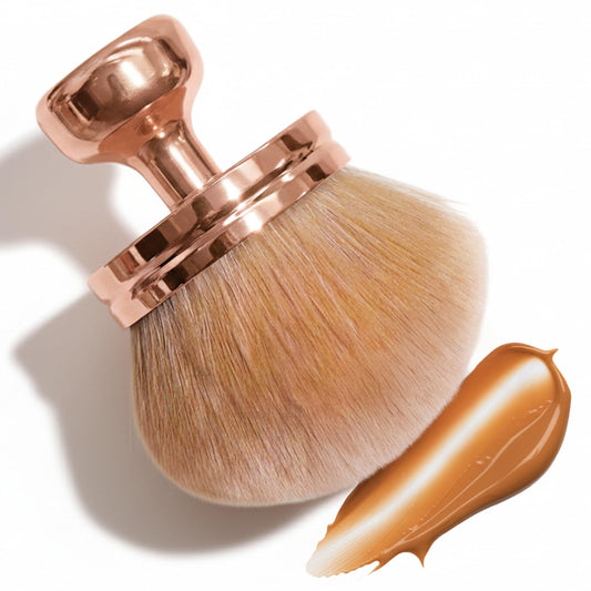 OriginButy Kabuki Self Tanner Brush – Round Dome Blending Brush for Face & Body, Palm-Grip Applicator for Smooth, Streak-Free Tan | Soft Synthetic Bristles, Washable & Reusable (Gold)