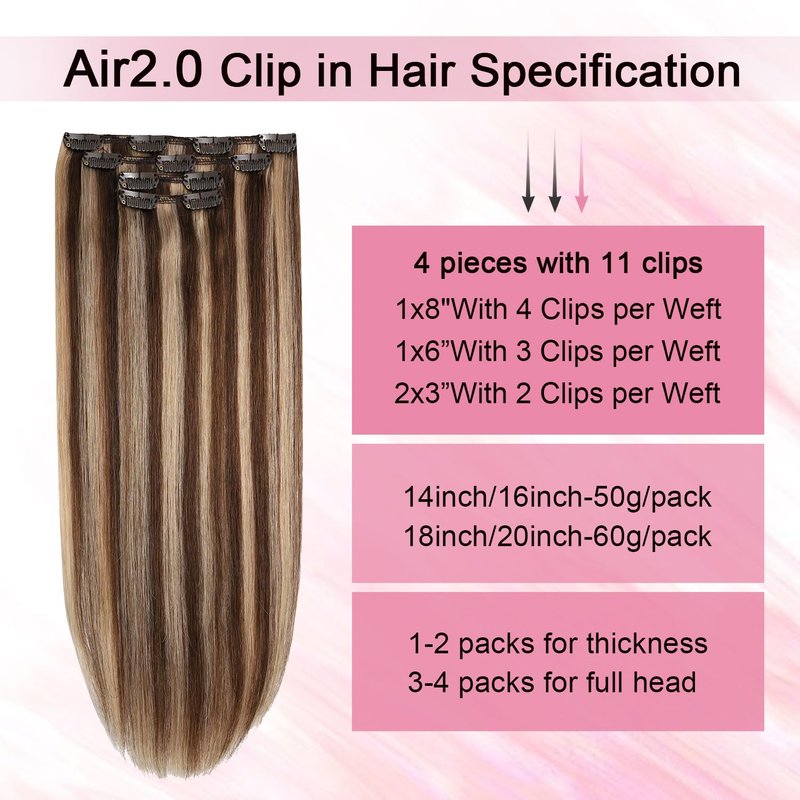 Sweetmet Air2.0 Clip in Hair Extensions Real Human Hair 20inch 4pcs Color #2 Dark Brown Remy Real Human Hair Extensions Clip ins 60g Thick Seamless Double Weft for Women（#2-20inch）