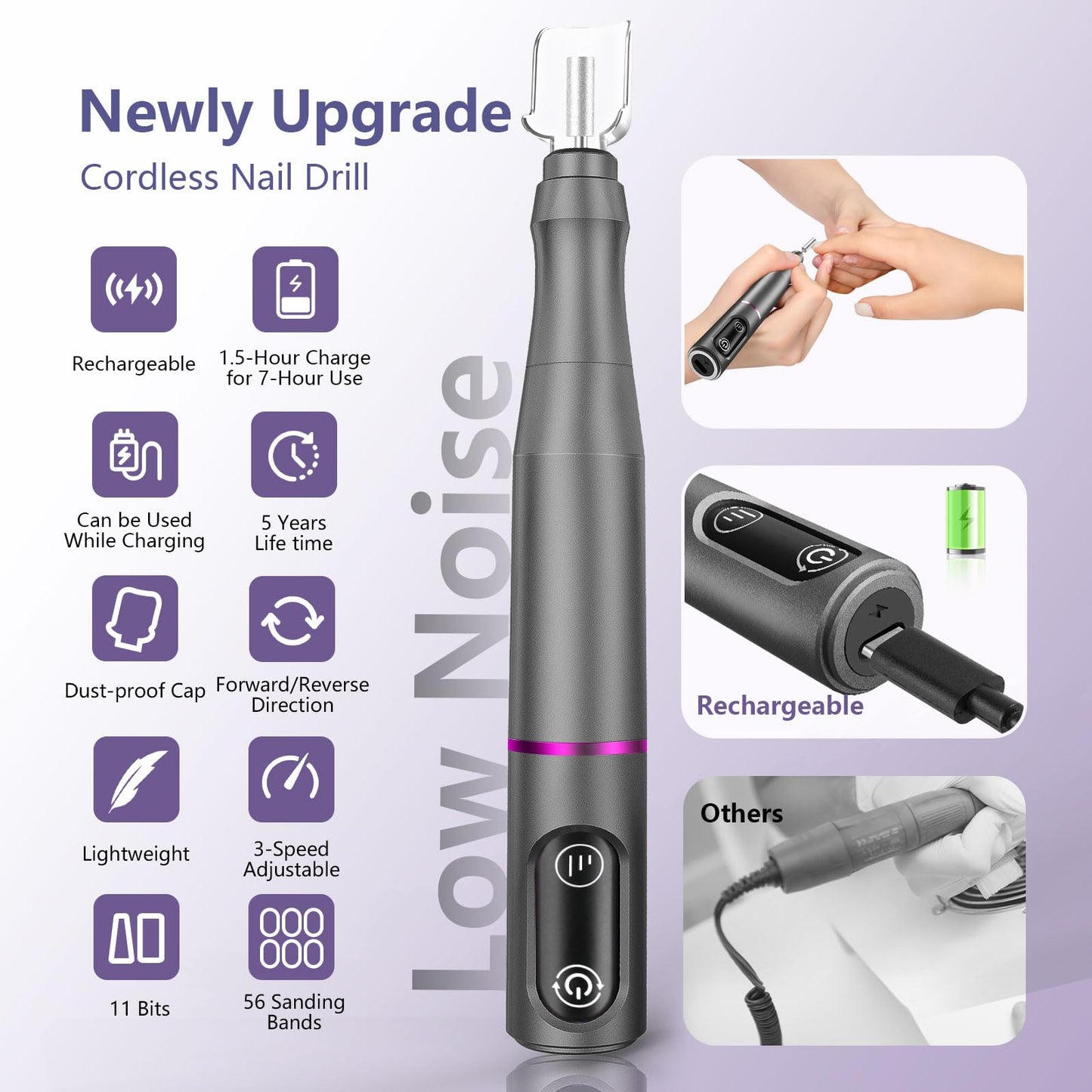 TUOBEO Cordless Nail Drill, Rechargeable Electric Nail File, 11 Bits