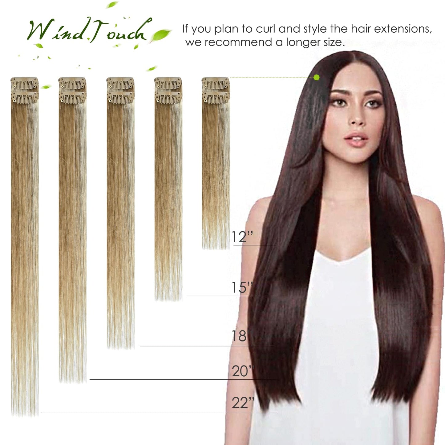 WindTouch Clip In Hair Extensions Real Human Hair Black Hair Extensions Remy Hair 7pcs 18 Inch 75g #1B Natural Black Clip Ins Real Human Hair Black Women