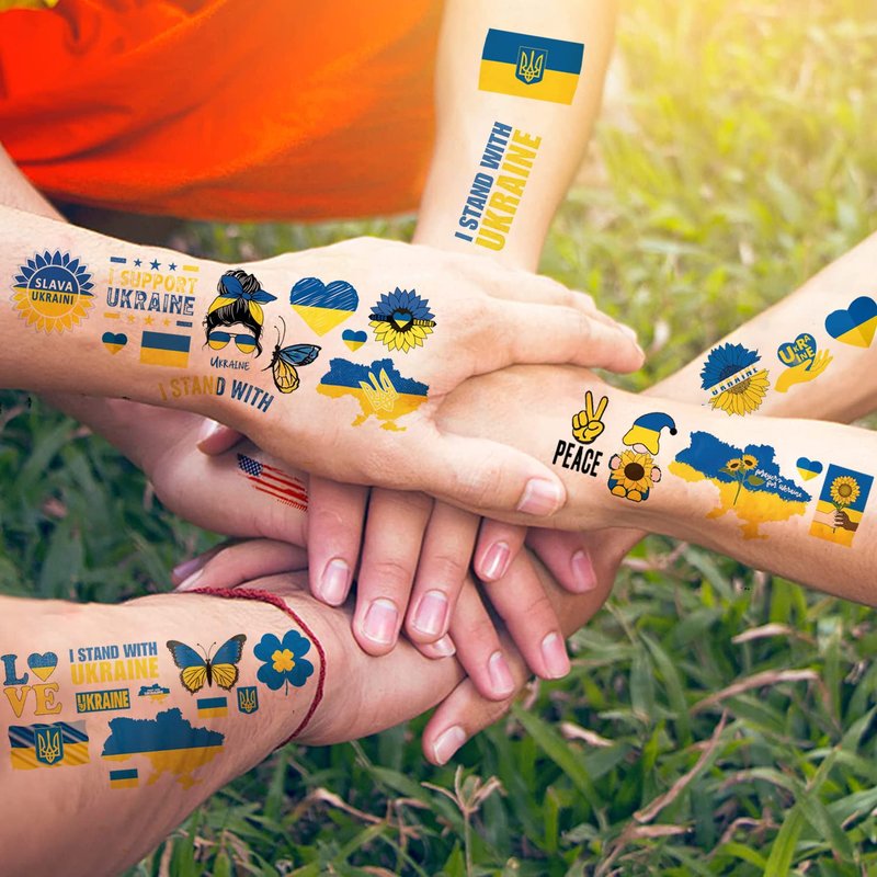 Ukraine Temporary Tattoos - 8 Patriotic Designs, Blue & Yellow | Non-Water Resistant for Adults