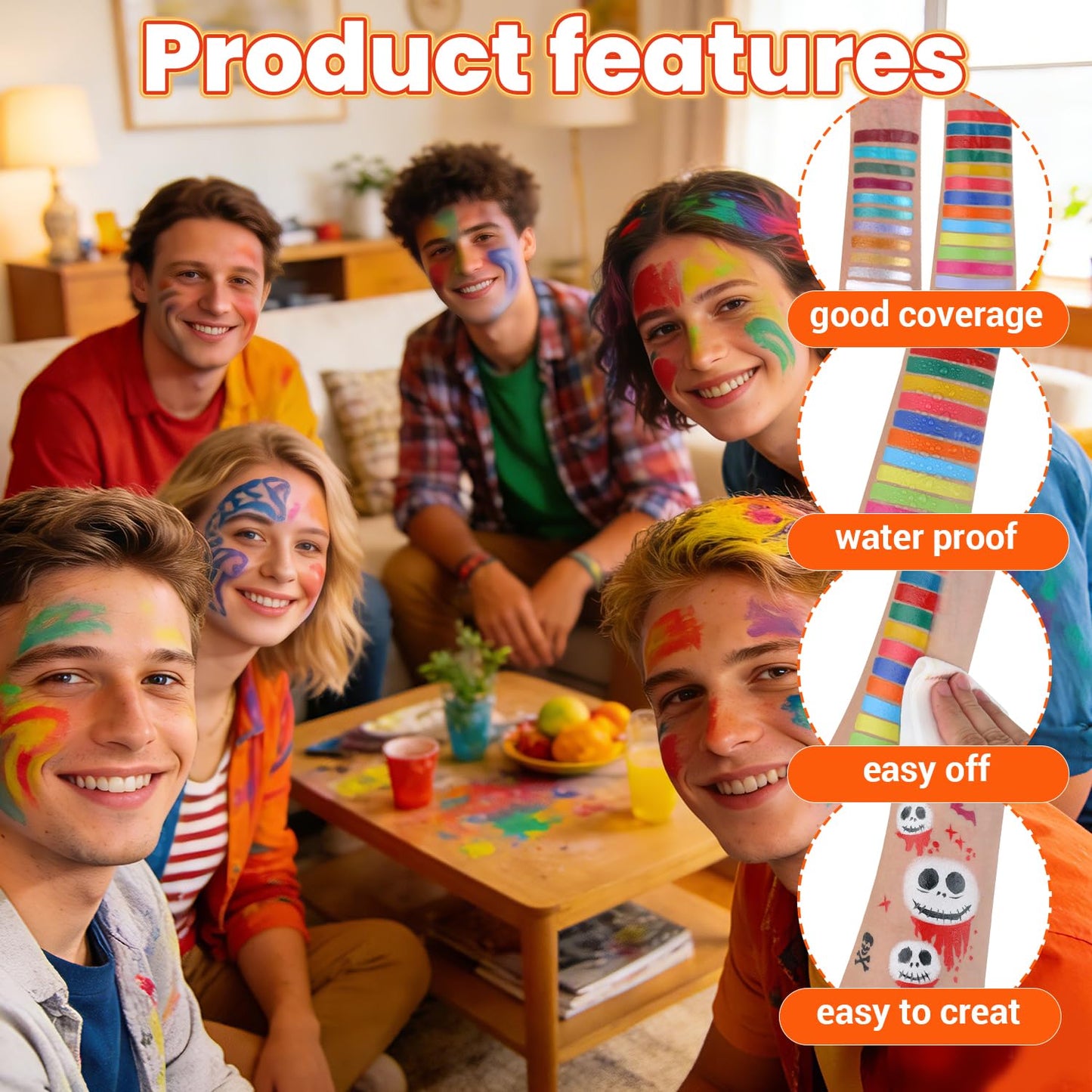 Face Painting Kit for kids, 28 Colors Oil Palette Professional Face Body Paint Kit with 10 pcs brushes, 41 stencils, 10 sponges, 6 Glitter Gel, 2 Facepaint Stick for Adults Halloween Christmas