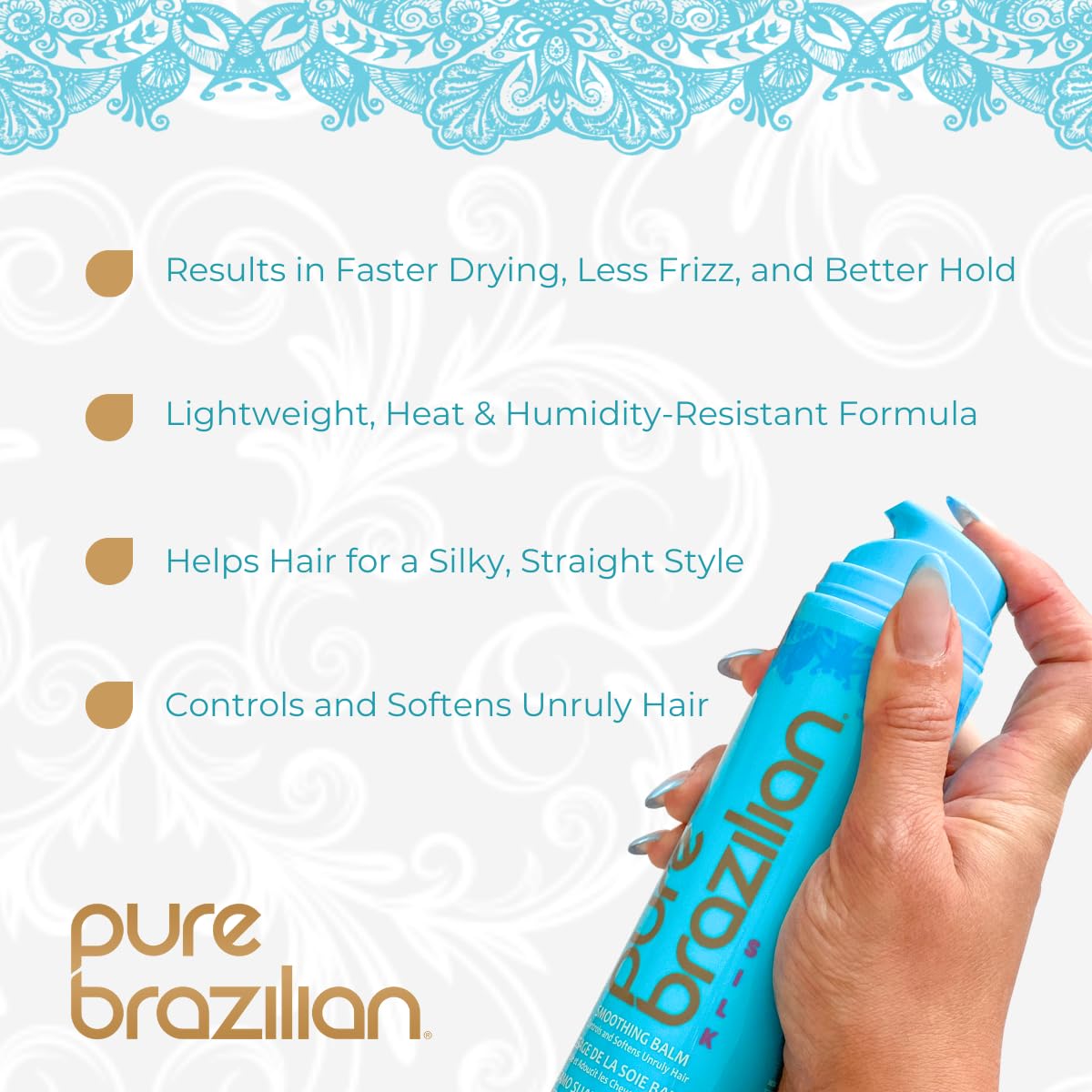 Pure Brazilian Silk Smoothing Balm - Anti-Frizz Keratin Treatment | Nourishing Coconut Oil, 6.78 Oz
