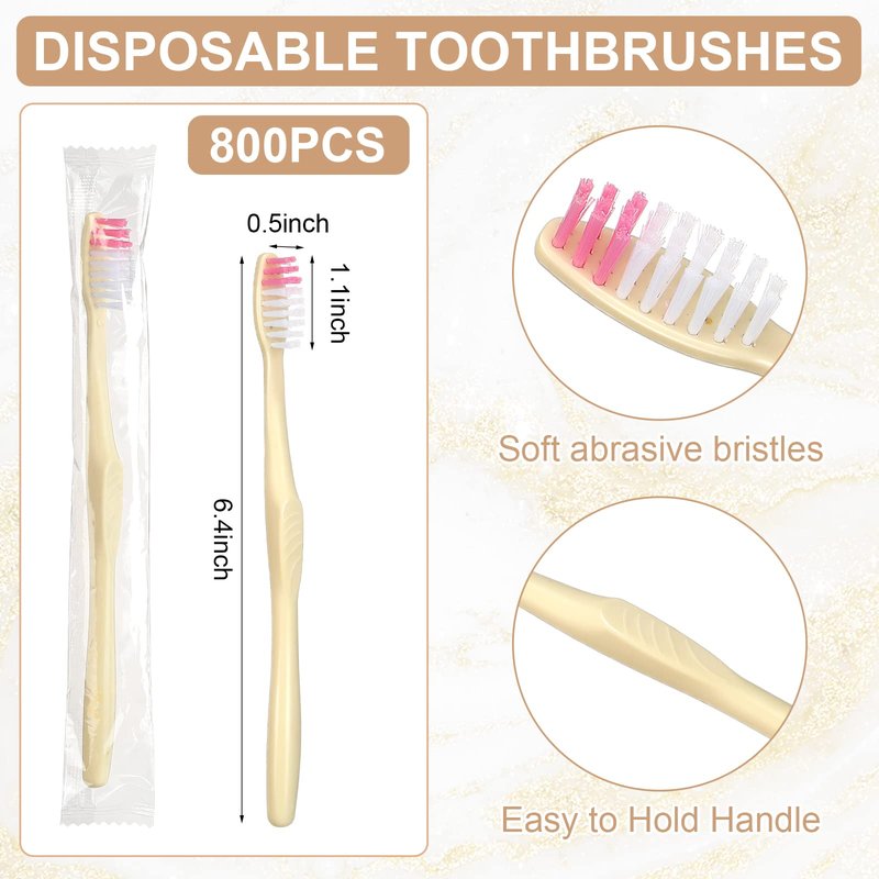 Tanlade 800 Pcs Disposable Toothbrush Bulk Individually Wrapped Manual Soft Bristle Disposable Toothbrushes Bulk Travel Toothbrushes for Adults Kids Homeless Hotel Guest Rooms Camping Office
