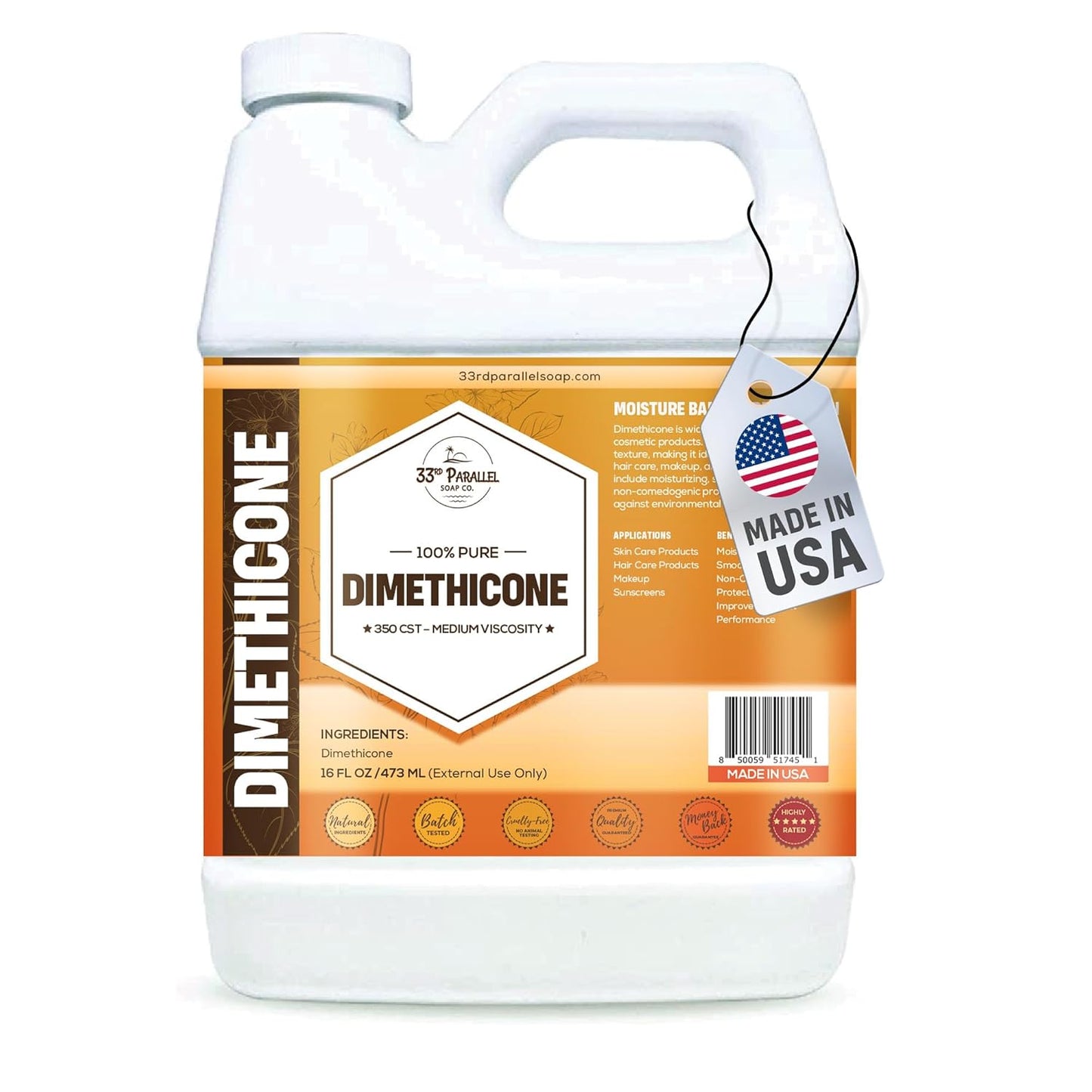 DIMETHICONE Oil 100% Pure - Cosmetic Grade | 350 CST Medium Viscosity | Ideal for Moisturizers, Lotions, Hair Products, 16 oz