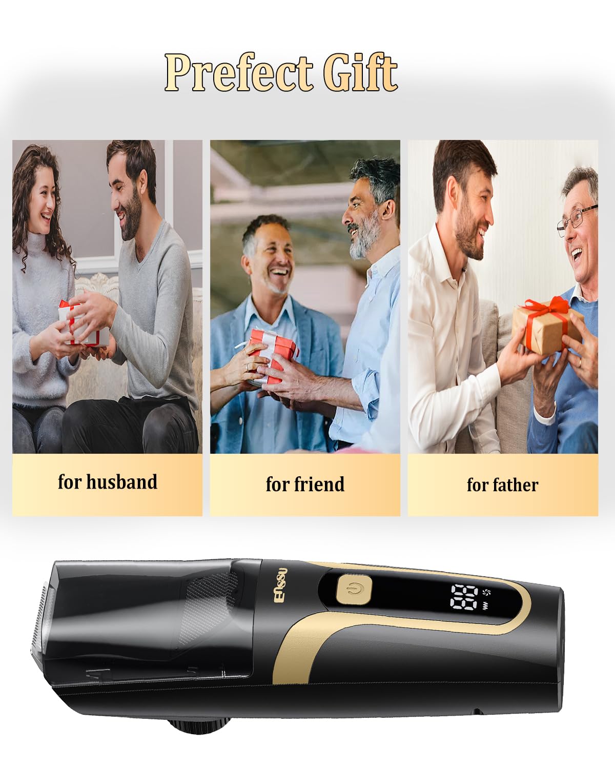 ENSSU Beard Trimmer for Men Vaccum, Rechargeable Electric Men Beard Trimmers with 2 Combs, 1-20mm Adjustable Length Dial, Waterproof Cordless Mustache Trimmer for Face, Stubble