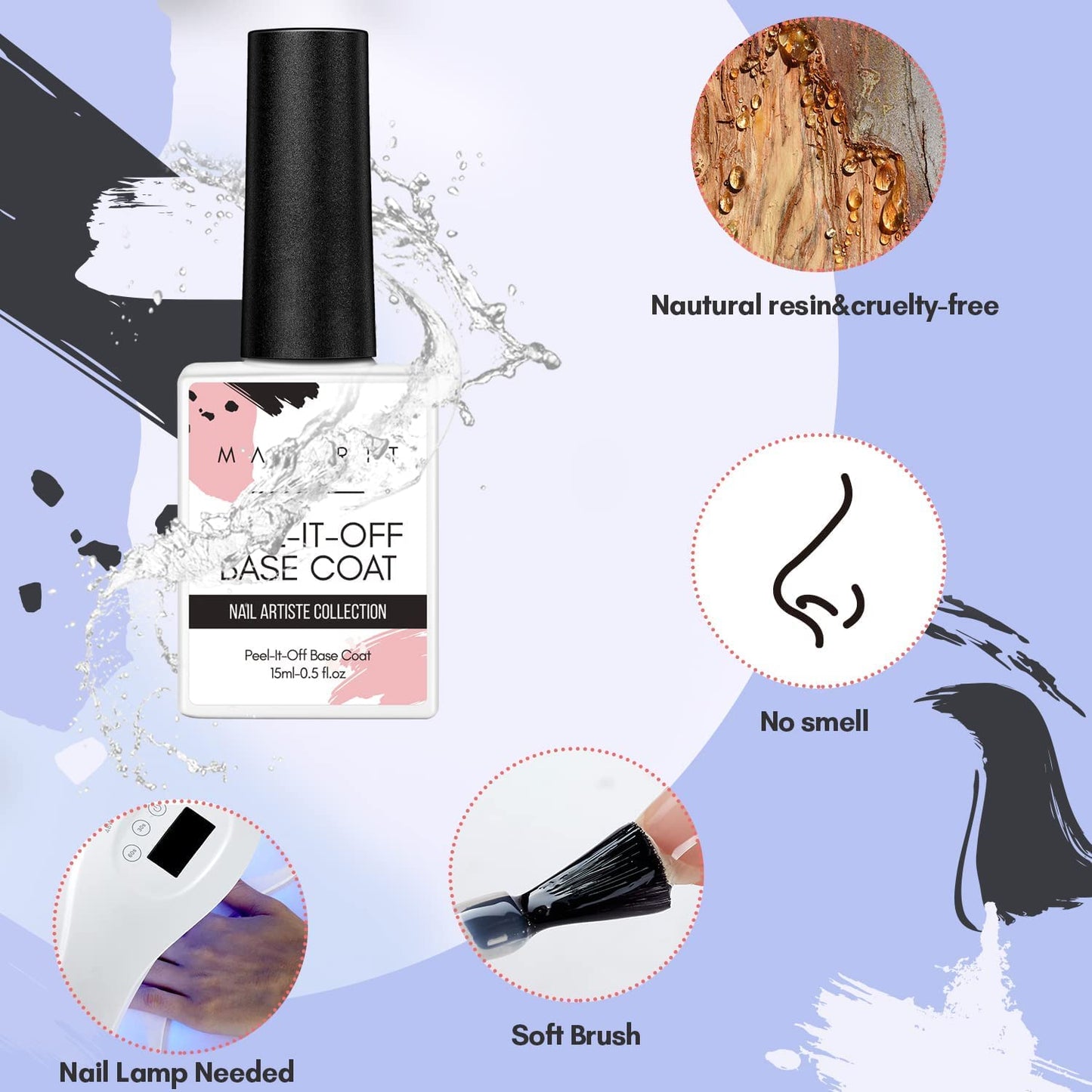 Makartt Nail Primer Natural Nail Dehydrator Primer for Acrylic Nails Gel Polish Bundle Peel Off Base Coat, 15ml UV Gel Base Coat Nail Polish Peelable Base Gel