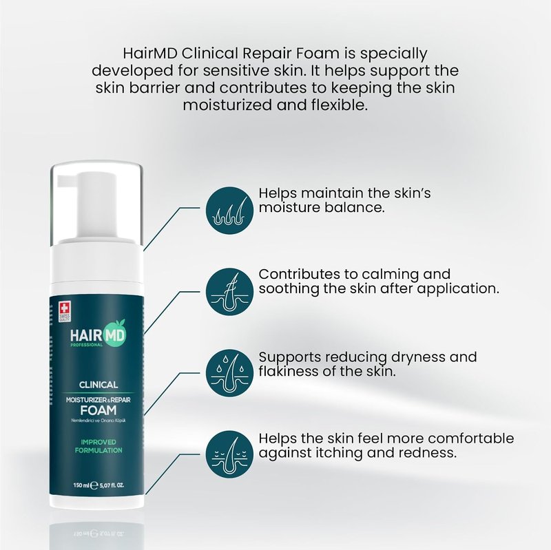 HairMD Men's Hair Growth Foam - Nourishing 150ml Formula for Post-Transplant Care - Gentle Cleansing for Sensitive Scalp