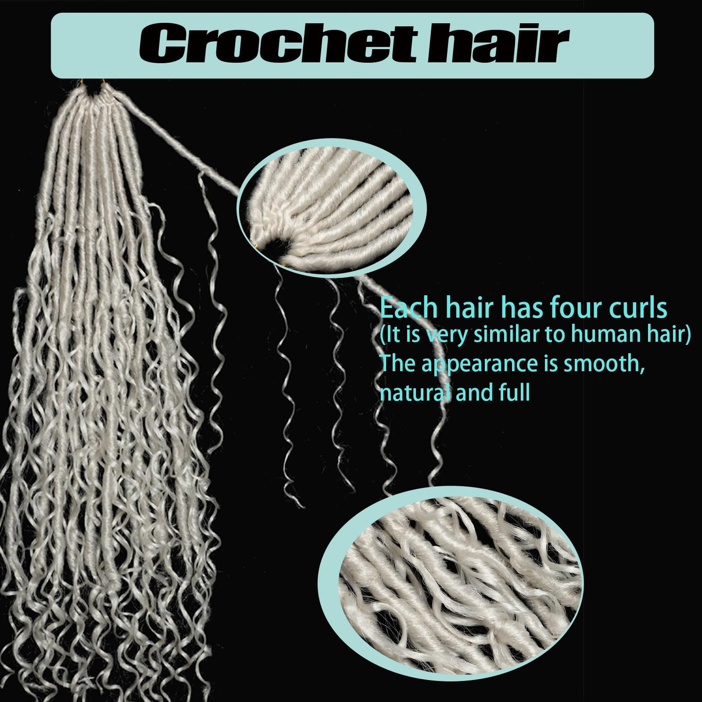 Silver White Goddess Locs Crochet Hair 7-Pack Pre Looped Braiding Hair 84 Strands Grey Bohemian Faux Loc Boho Braids River Loc Dreadlocs Hair for Black Women (Silver white, 24 Inch(Pack of 7))