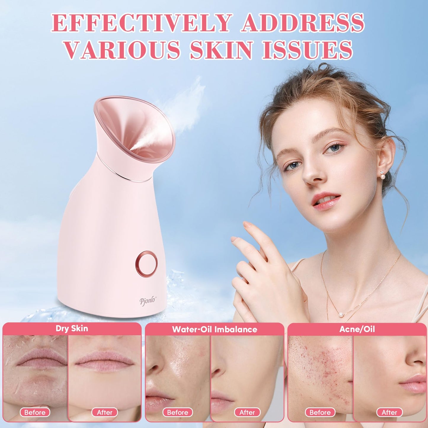 Pjordo Facial Steamer Spa Kit, Nano Ionic Face Steamer for Facial Deep Cleaning Unclogs Pores Sinuses Moisturizing, Warm Mist Humidifier Steamer for Face Home Sauna SPA, Self Care Gifts for Women