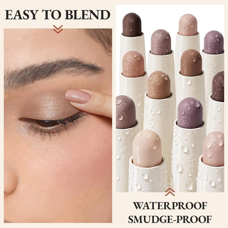 exmiloo Eyeshadow Stick - 2-in-1 Dual-Ended Cream Eye Shadow Stick - Matte &Shimmer Shades, Waterproof Long Lasting Eyeshadow for Everyday Eye Makeup, Crease-Proof, Vegan & Cruelty-Free
